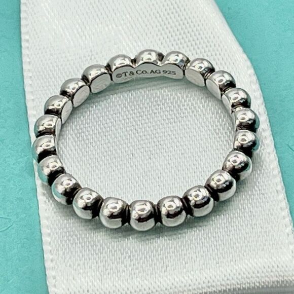 Tiffany & Co Ziegfeld Beaded Stacking Ring-  925 Sterling Silver - Size 7 - Picture 12 of 14